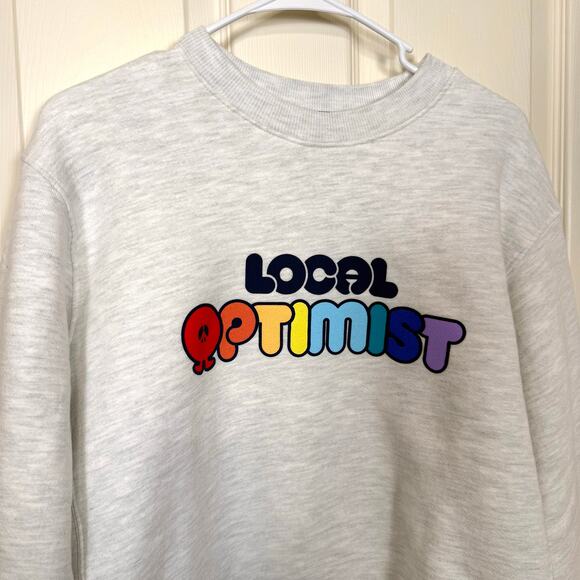 Madhappy Local Optimist Sweatshirt Ash Gray Crewneck Pullover Rainbow Small NWT - Picture 2 of 6